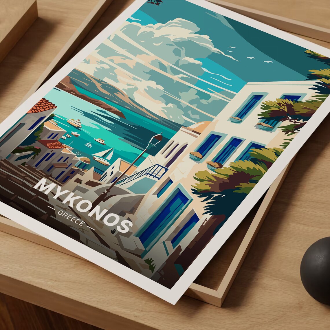 Mykonos Greece Travel Poster, Scenic Landscape Art Print - Image 3