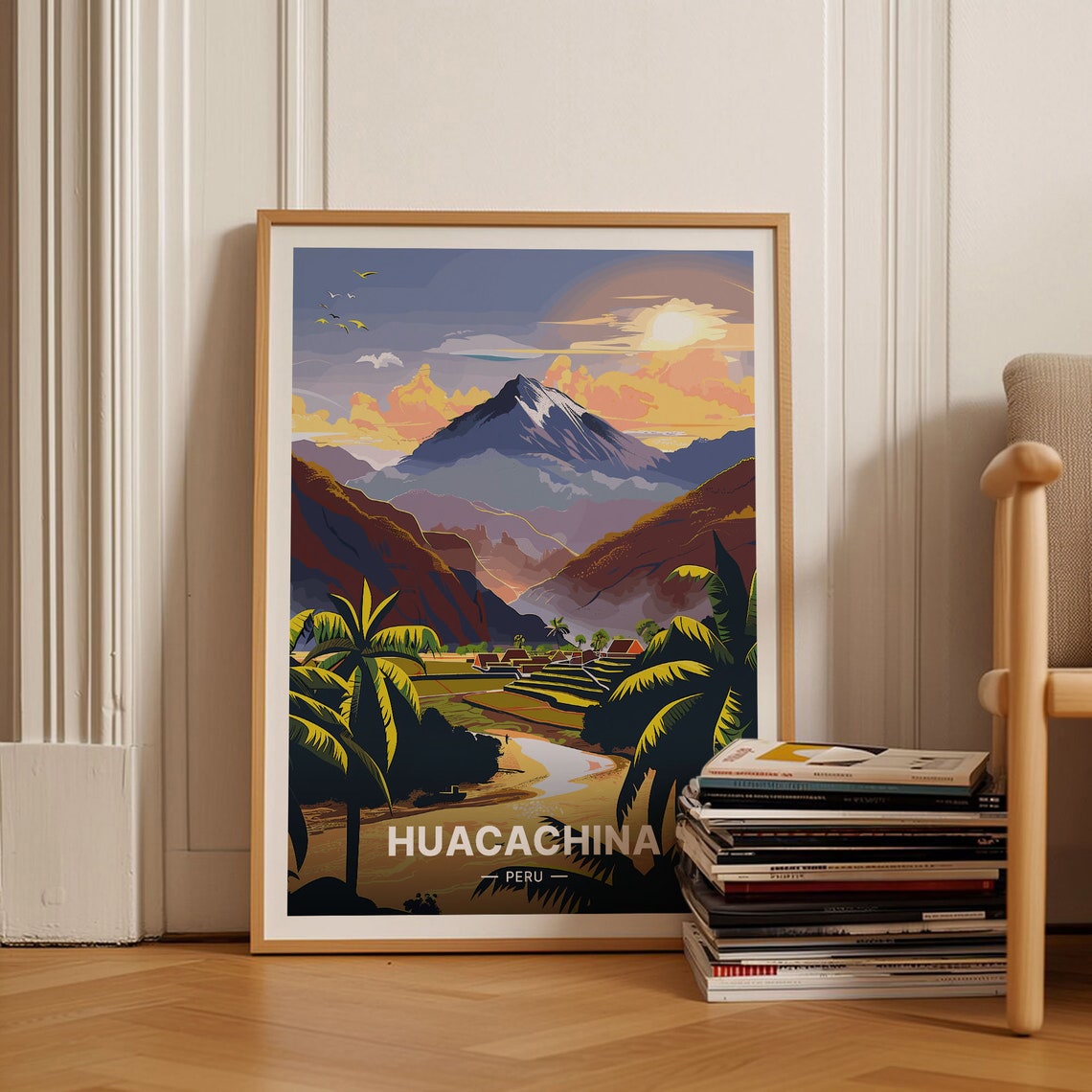 Huacachina Peru Andes Valley Sunset Vintage Travel Poster Art