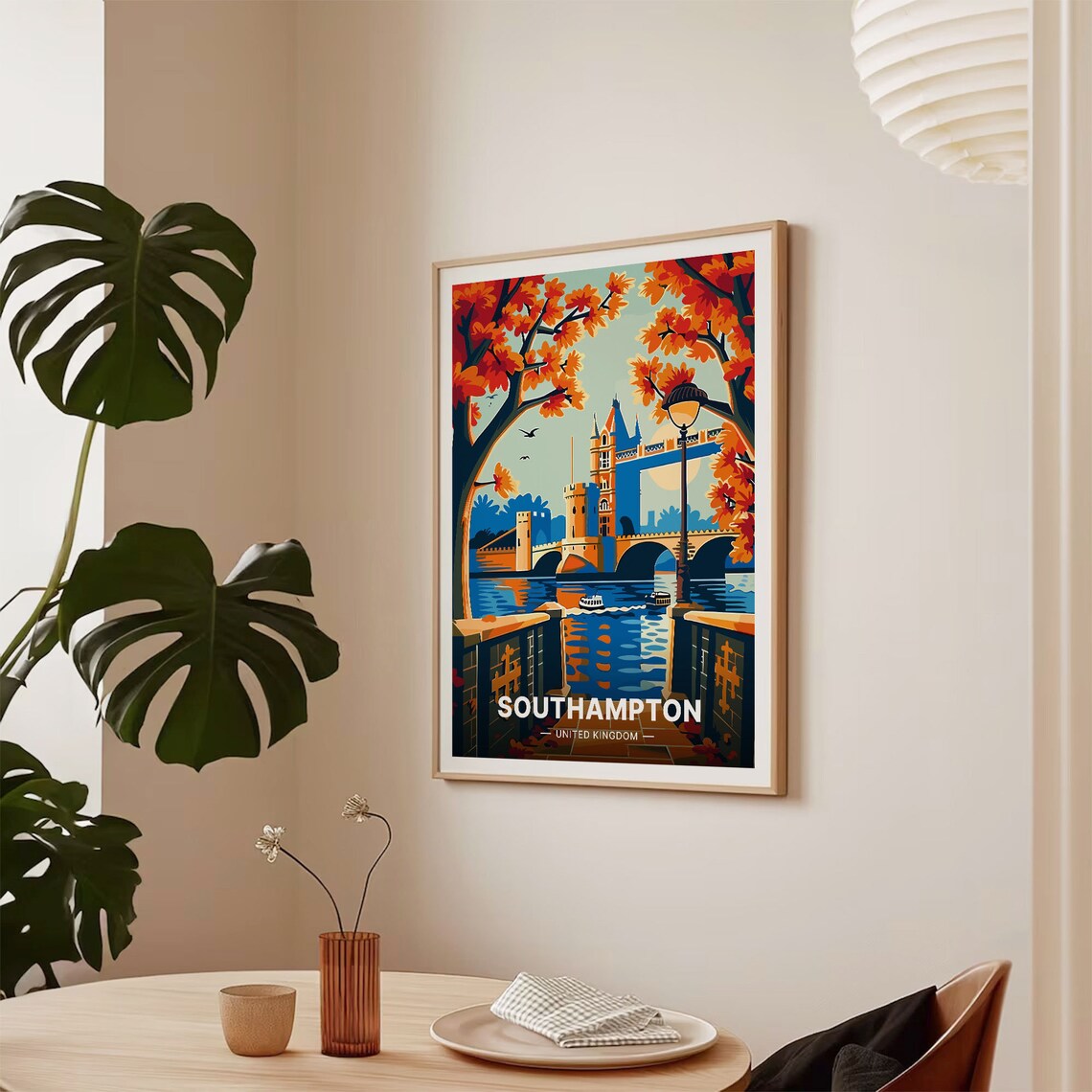 Southampton United Kingdom Riverside Bridge Autumn Trees Vintage Poster - Image 2