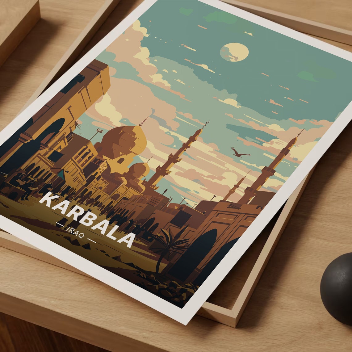 Karbala Iraq Mosque Domes Minarets Bustling Street Travel Poster - Image 3