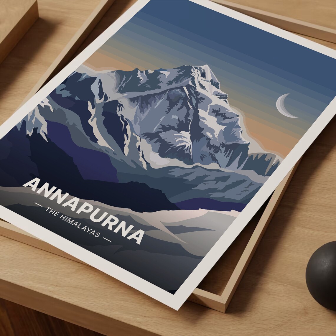 Annapurna Himalayas Snowy Peak Crescent Moon Night Travel Poster - Image 3
