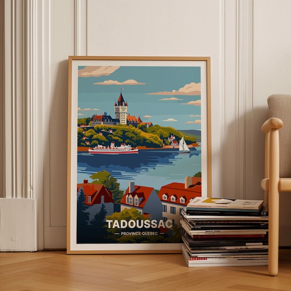 Tadoussac Quebec Chateau Style Hotel Ferry River Vintage Travel Poster