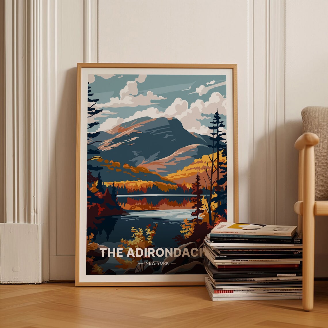 Adirondacks Travel Poster, New York State Landscape