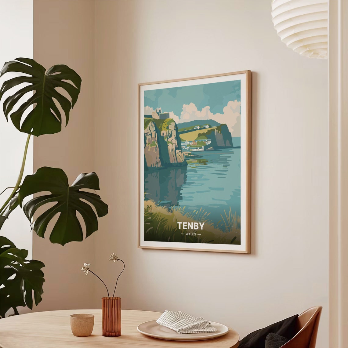 Tenby Wales Coastal Cliffs Castle Retro Seaside Travel Poster - Image 2