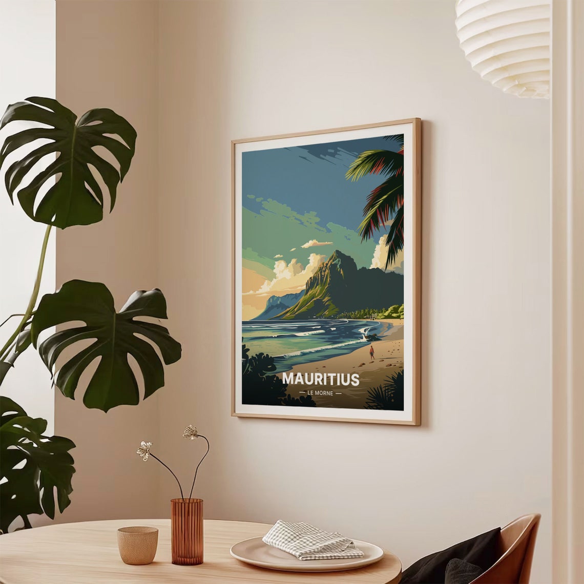 Mauritius Le Morne Mountain Beach Palm Tropical Island Poster - Image 2