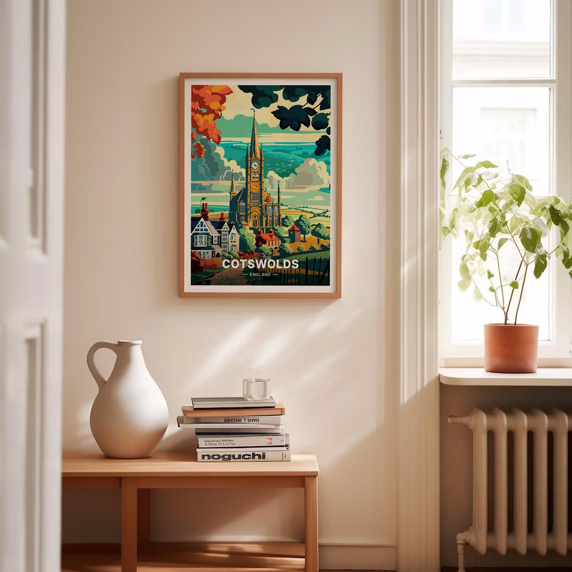 Cotswolds England Travel Poster Village Church Rolling Hills Art - Image 4