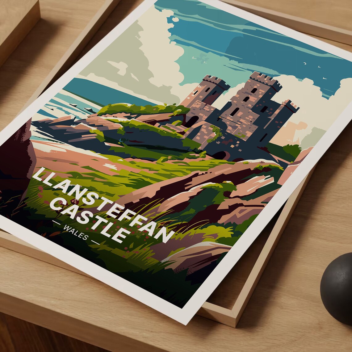 Wales Travel Poster, Llansteffan Castle Landscape Art - Image 3