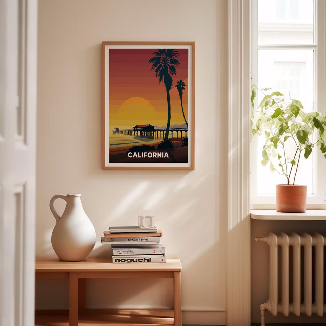 California Beach Pier Palm Trees Sunset Vintage Travel Poster - Image 4