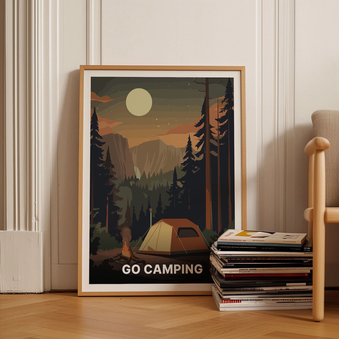 Camping Adventure Vintage Travel Poster, Hiking Theme