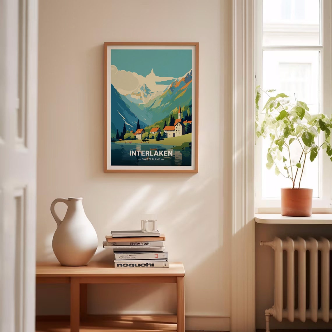 Interlaken Switzerland Alpine Lake Village Peaks Travel Poster - Image 4