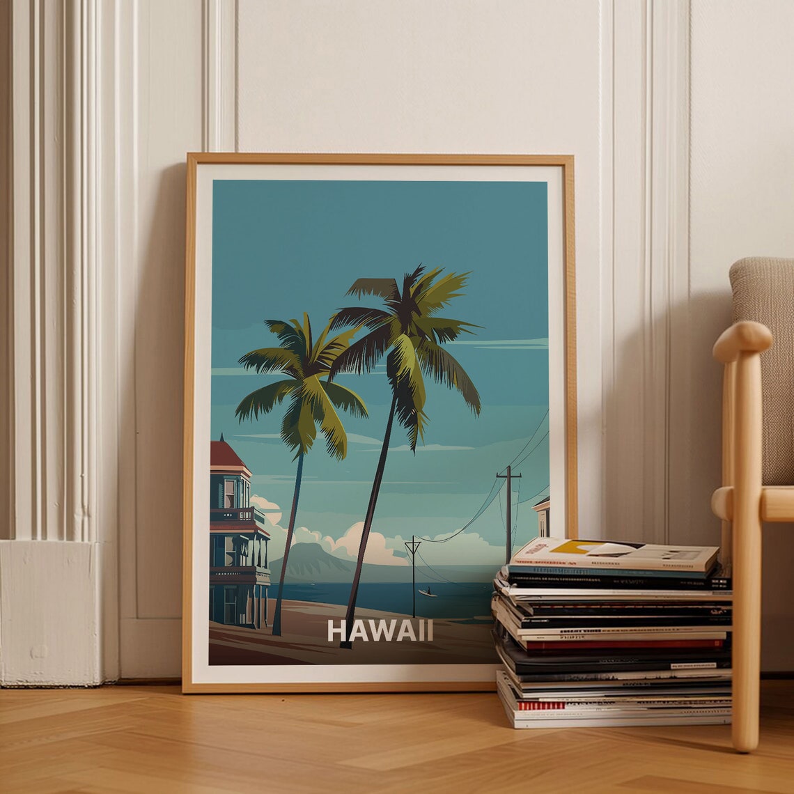 Hawaii Palm Trees Tropical Beach Vintage Island Travel Art Poster