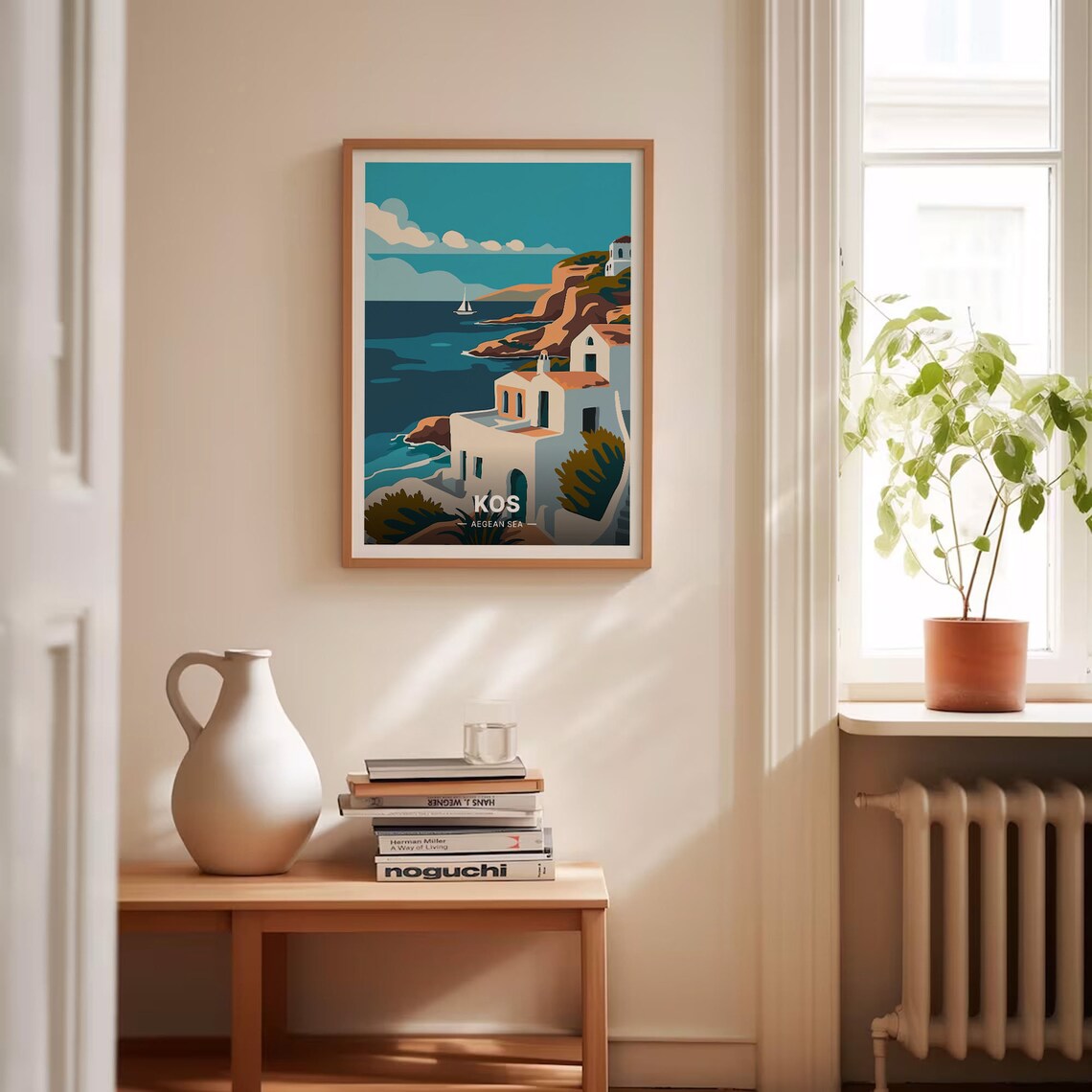 Kos Aegean Sea Travel Poster Greek Island White Houses Sailboat Art - Image 4