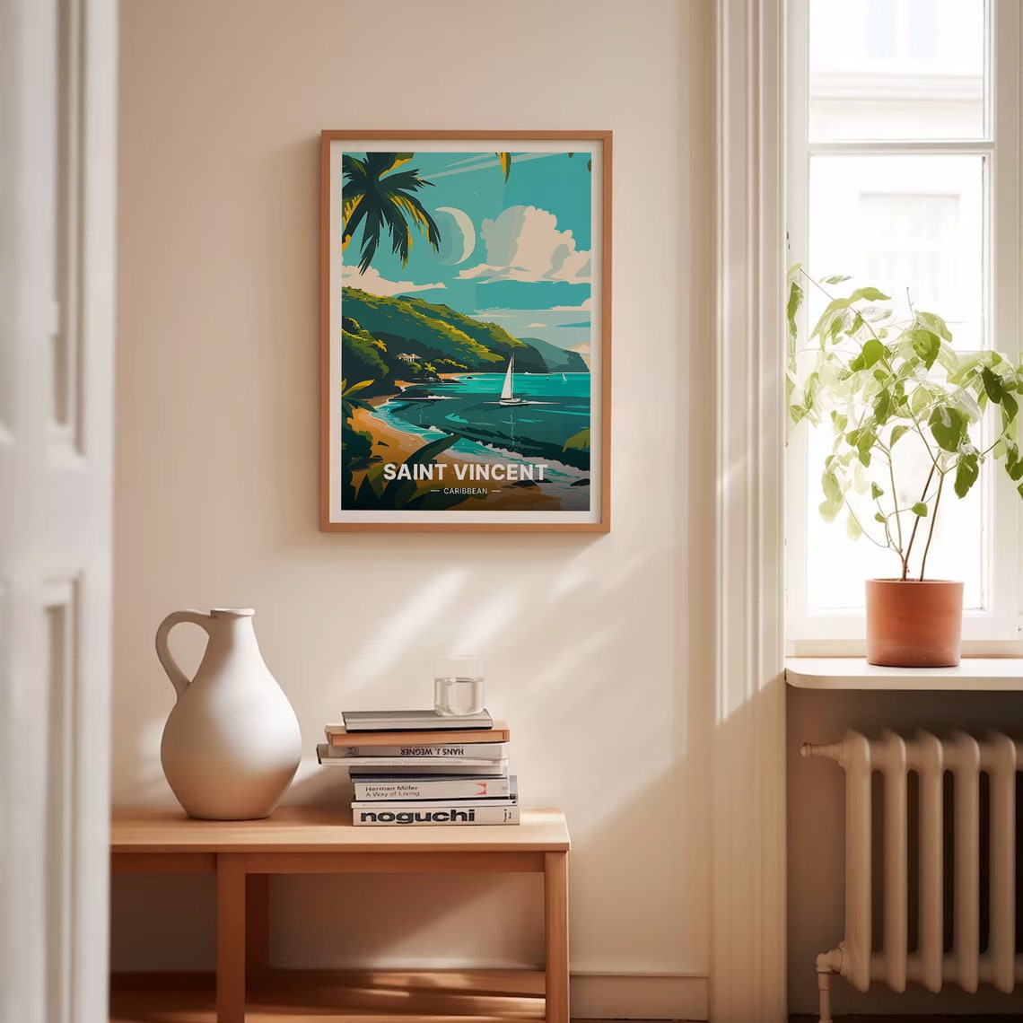 Saint Vincent Caribbean Tropical Beach Sailboat Moonlit Poster - Image 4