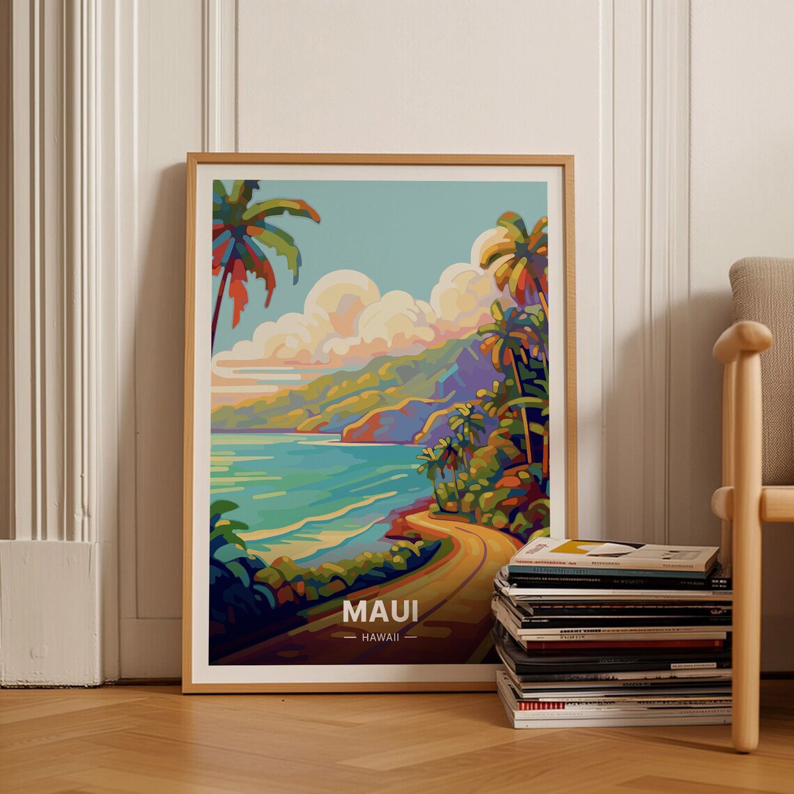 Maui Travel Poster, Mid-Century Modern Landscape
