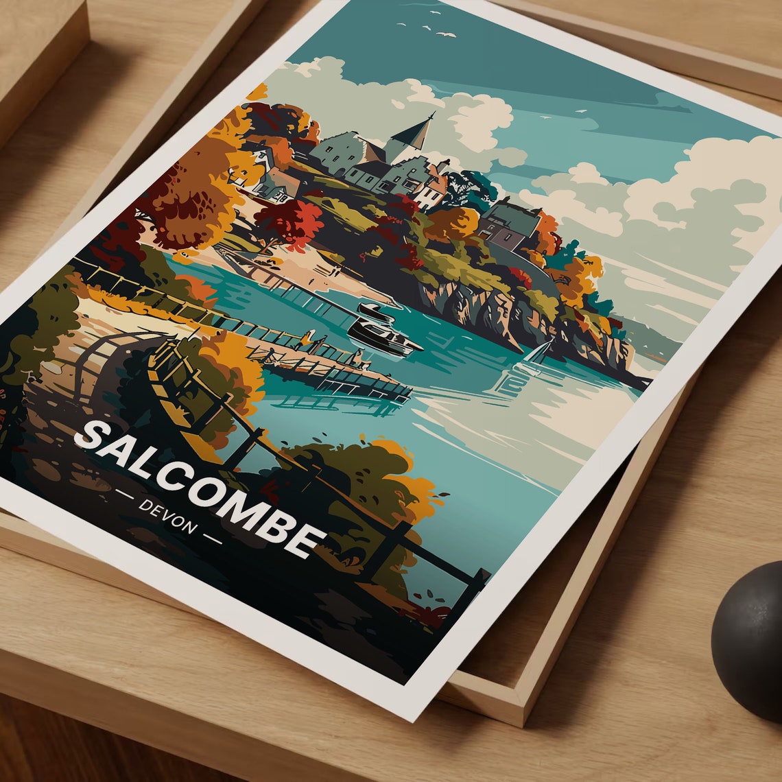 Salcombe Devon Harbor Town Vintage Travel Poster Estuary Boats Autumn Art - Image 3