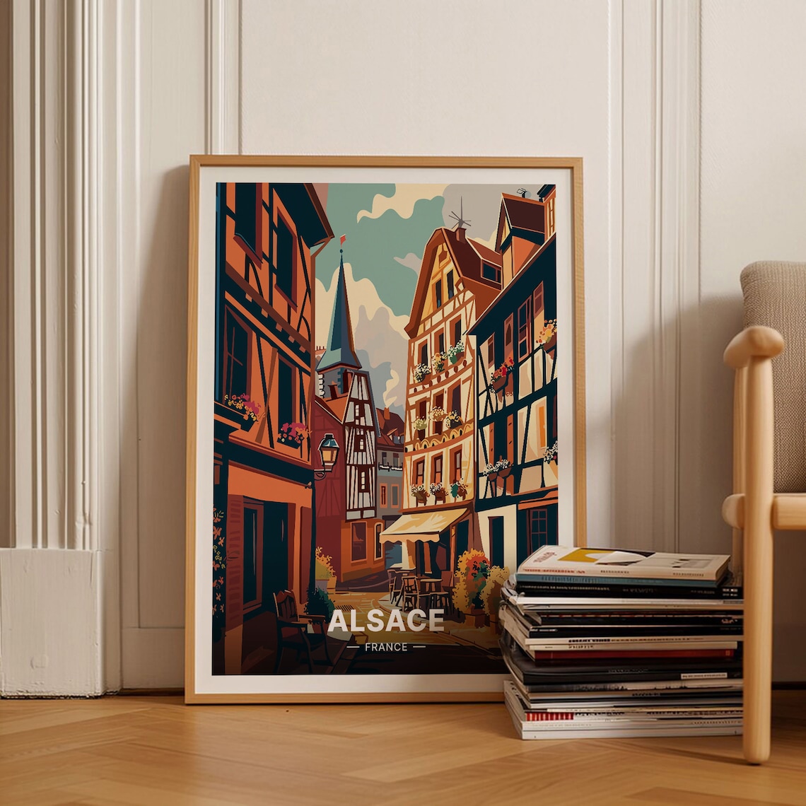 Alsace France Half Timbered Village Vintage Travel Poster Old Town Street