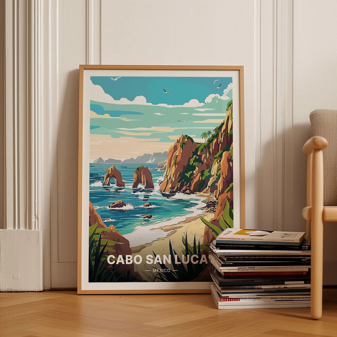 Cabo San Lucas Travel Poster, Mexico Cityscape Art Print