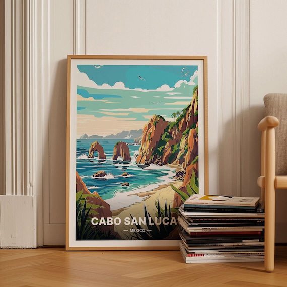 Cabo San Lucas Travel Poster, Mexico Cityscape Art Print