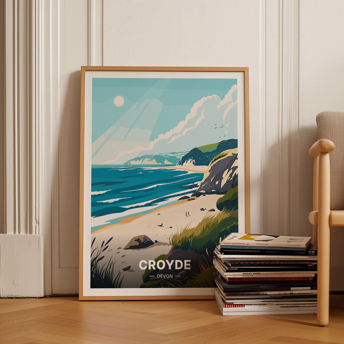 Croyde Devon Sandy Beach Cliffs Sunlit Coast Holiday Travel Poster