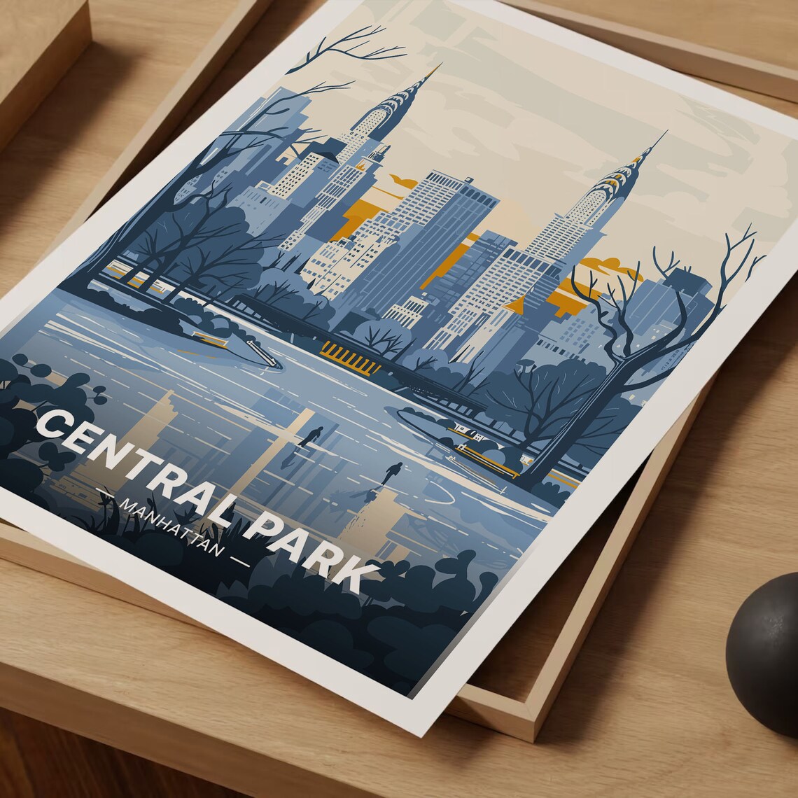 Central Park Manhattan Winter Skyline Snowy Illustrated Travel Poster - Image 3