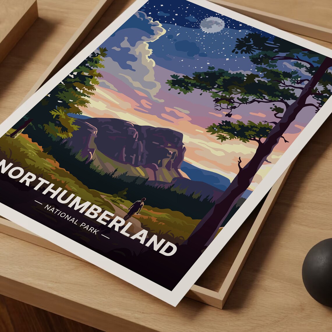 Northumberland National Park Starry Night Hiker Scenic Travel Poster - Image 3