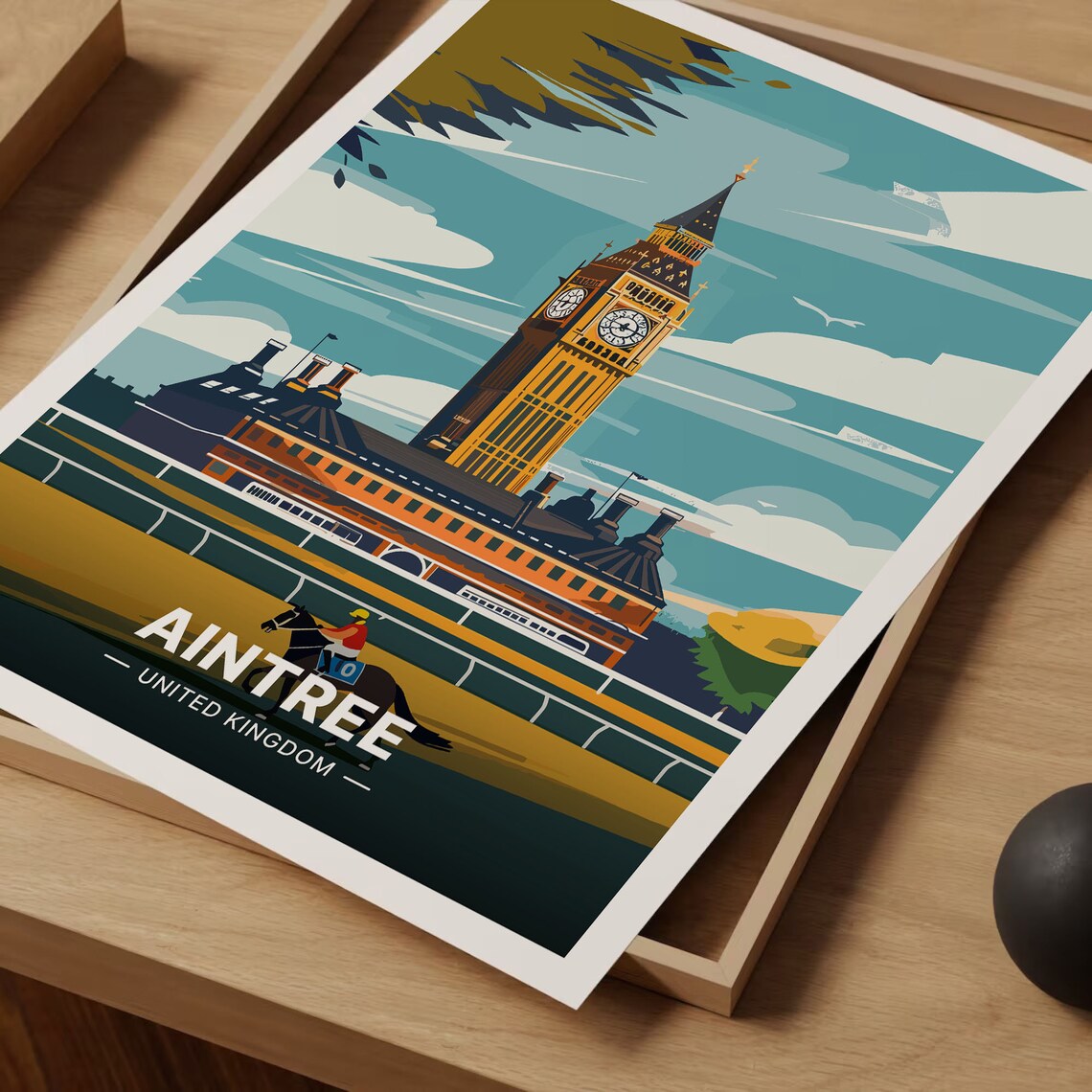 Aintree United Kingdom Horse Race Day Clock Tower Travel Poster - Image 3