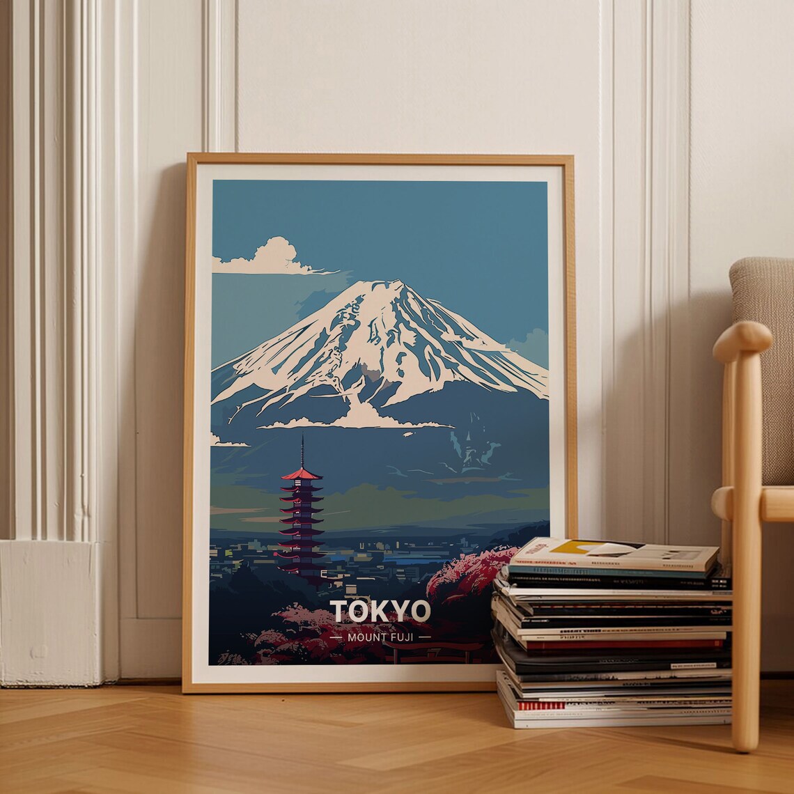 Tokyo Japan Mount Fuji Snow Capped Pagoda Vintage Travel Poster Art