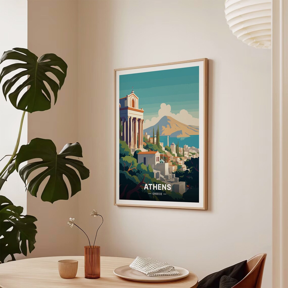 Athens Greece Ancient Temple Columns Coastal Town Travel Poster - Image 2