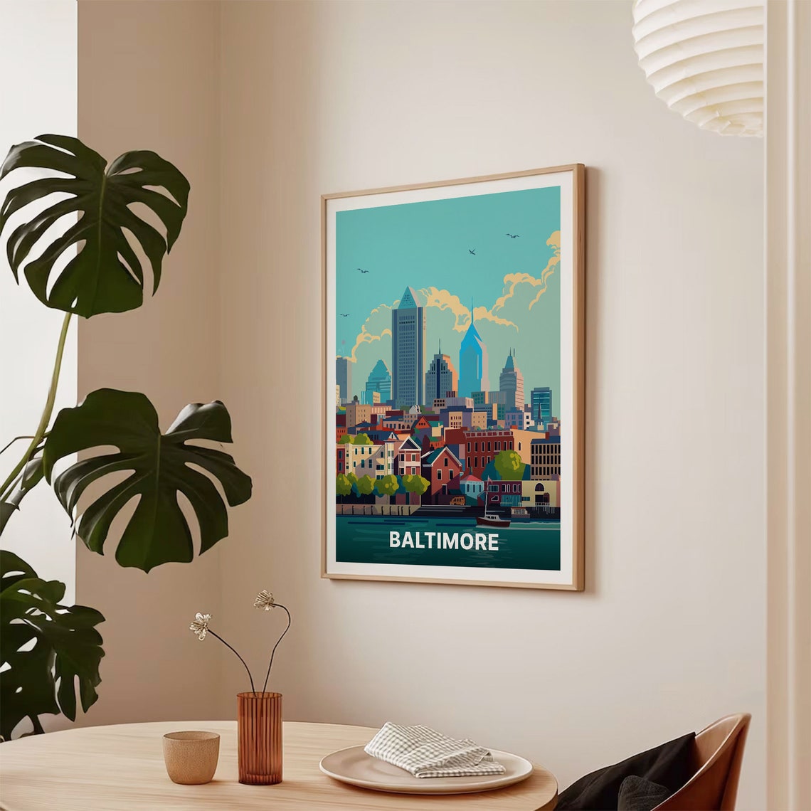Baltimore Harbor Skyline Row Houses Retro Cityscape Travel Poster - Image 2