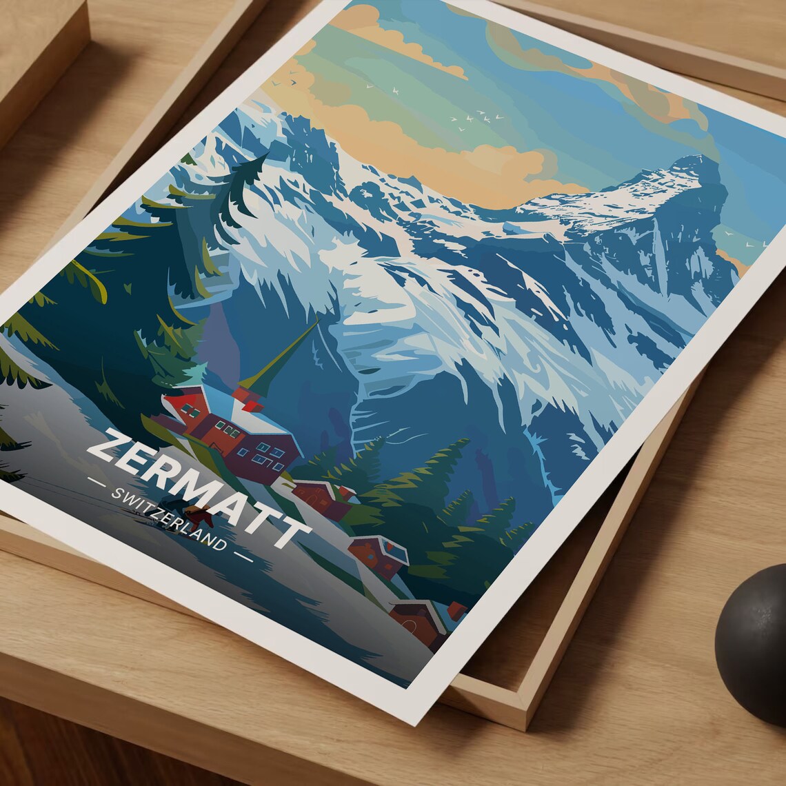 Zermatt Switzerland Matterhorn Alpine Cabin Village Travel Poster - Image 3