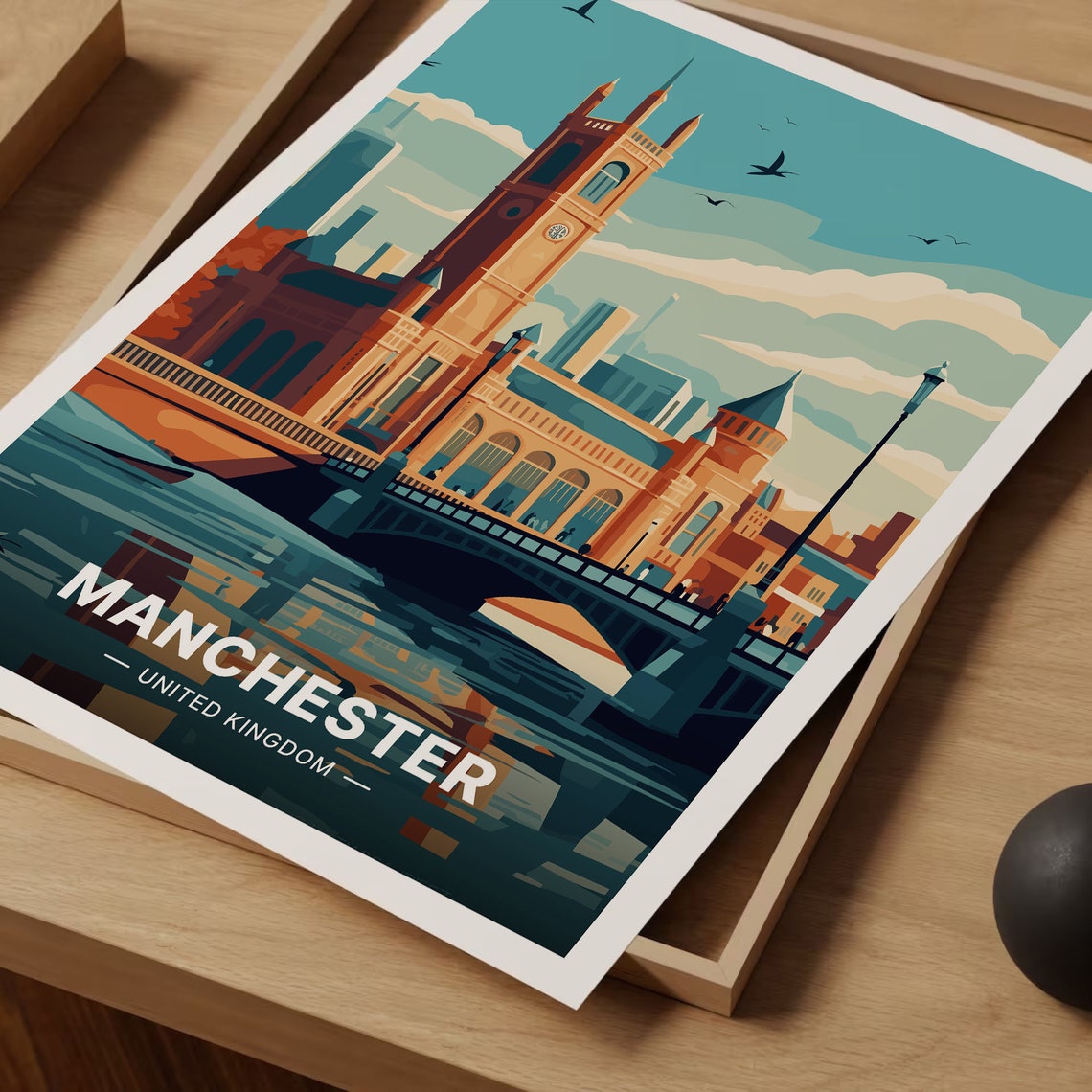 Manchester United Kingdom Cityscape Tower Bridge Travel Poster - Image 3