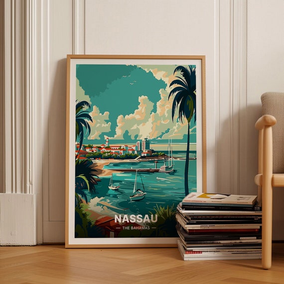 Nassau Caribbean Poster Travel Wall Art Beach Home Decor Gift For Travelers Bahamas Art Print C20 1190
