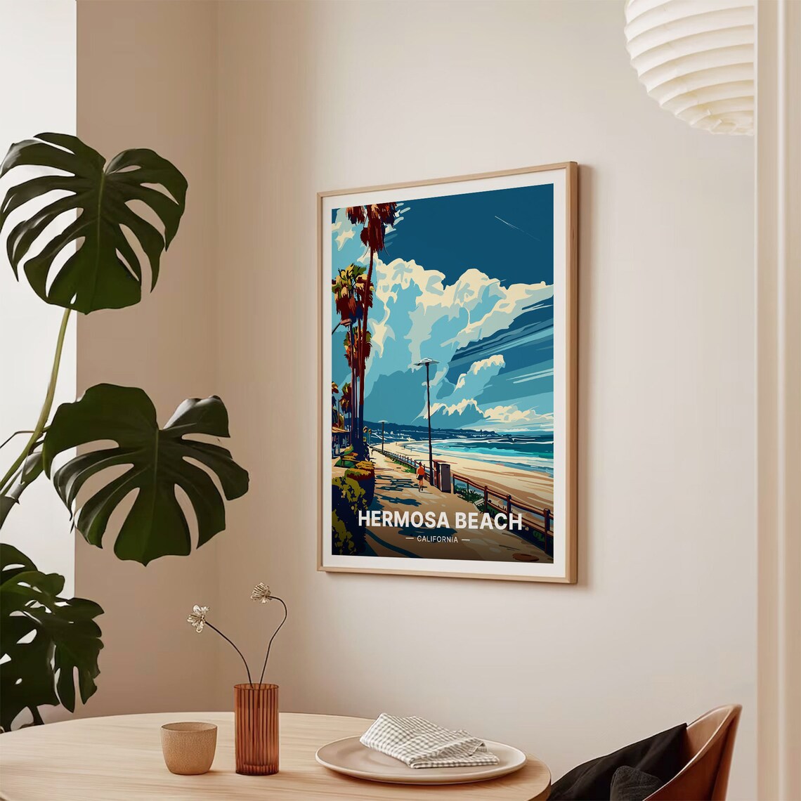 Hermosa Beach California Palm Boardwalk Coastal Ocean Vintage Poster - Image 2