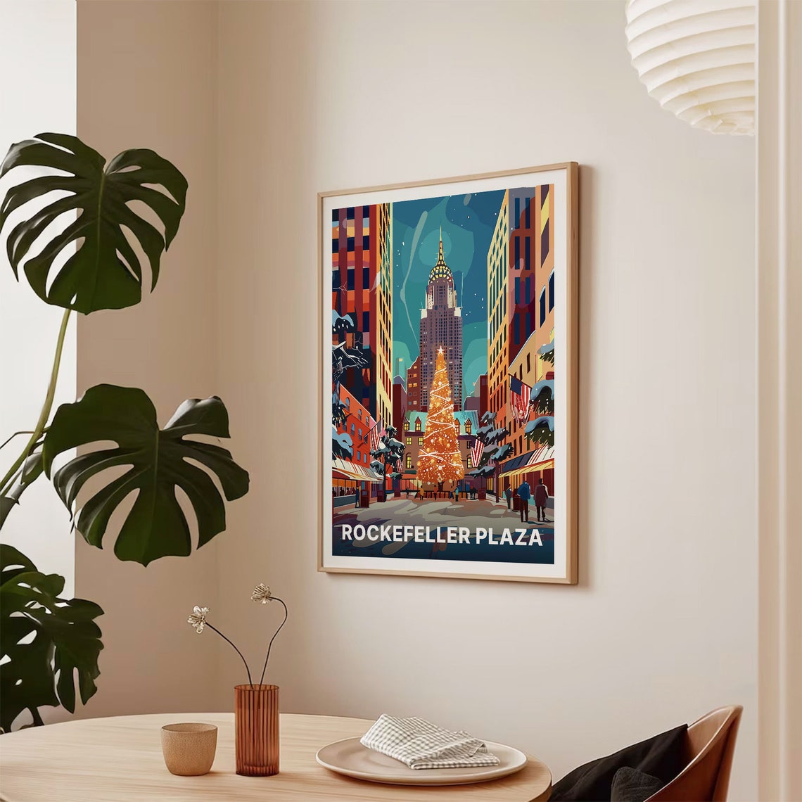 Rockefeller Plaza Christmas Tree Midtown NYC Night Travel Poster - Image 2
