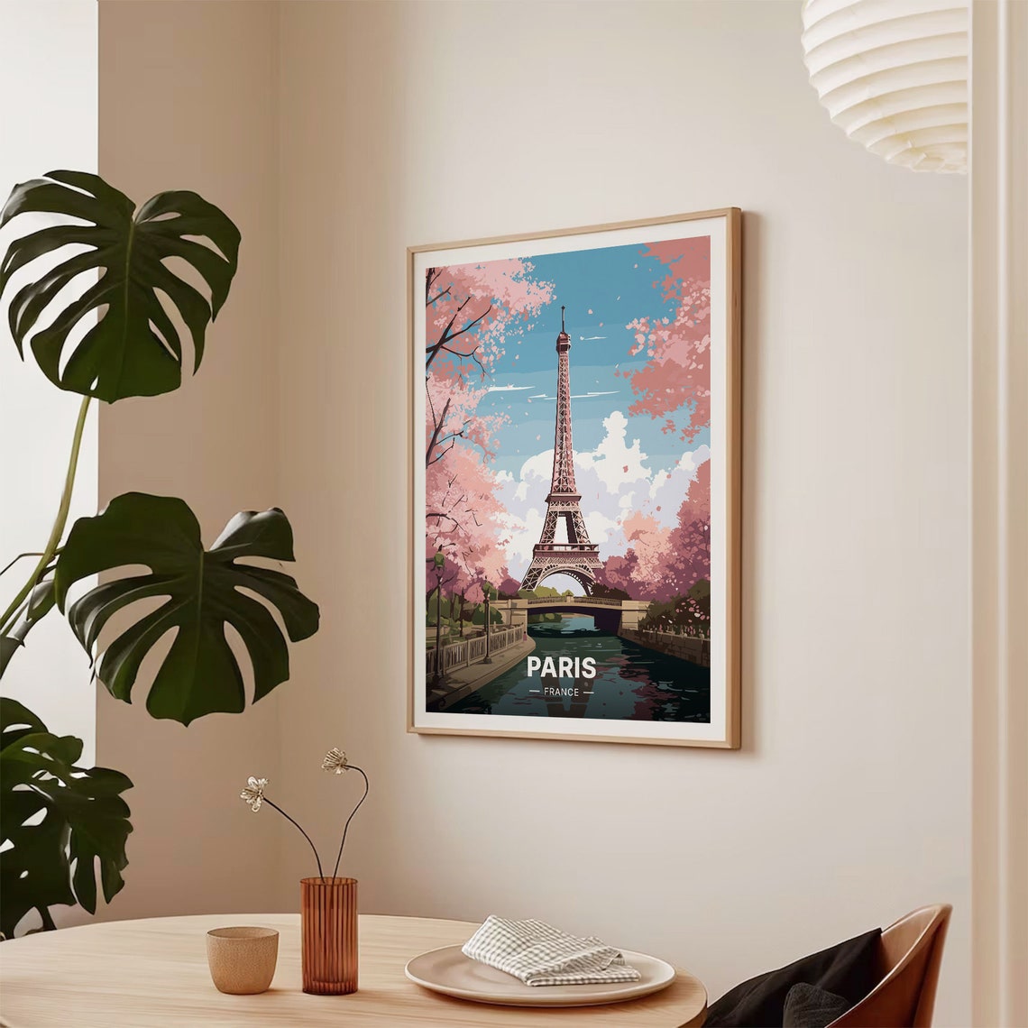 Paris France Poster Eiffel Tower Cherry Blossom Springtime Art - Image 2