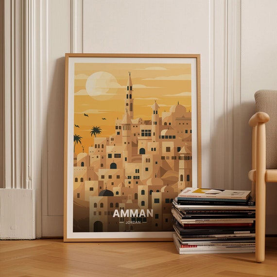 Amman Jordan Cityscape Travel Poster, Home Decor