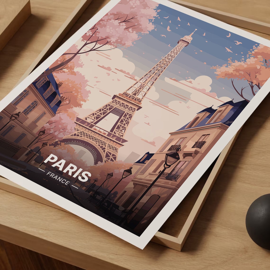 Paris France Eiffel Tower Spring Blossom Street Vintage Poster - Image 3