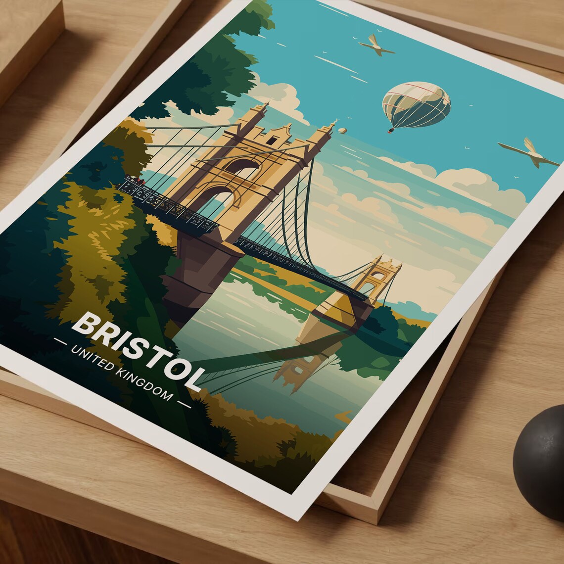 Bristol UK Suspension Bridge Hot Air Balloon Retro Travel Poster - Image 3