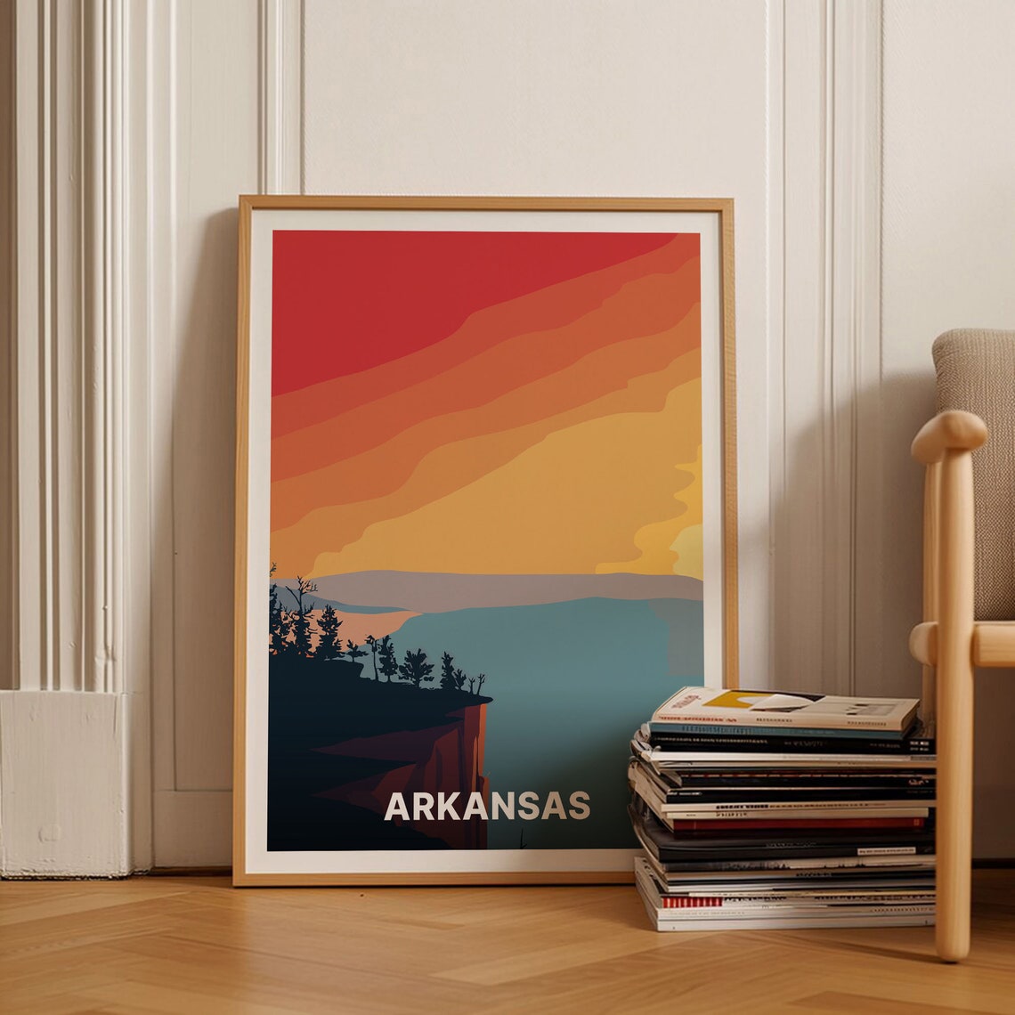 Arkansas Sunset Bluff Silhouette Ozark Style Landscape Travel Poster