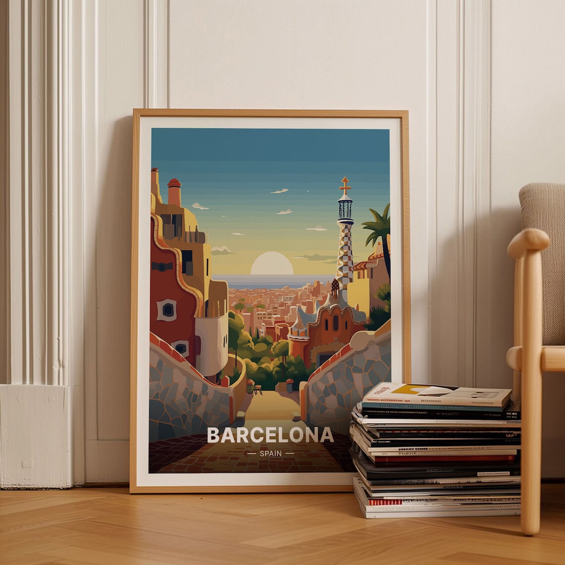 Barcelona Cityscape Travel Poster, City Wall Decor