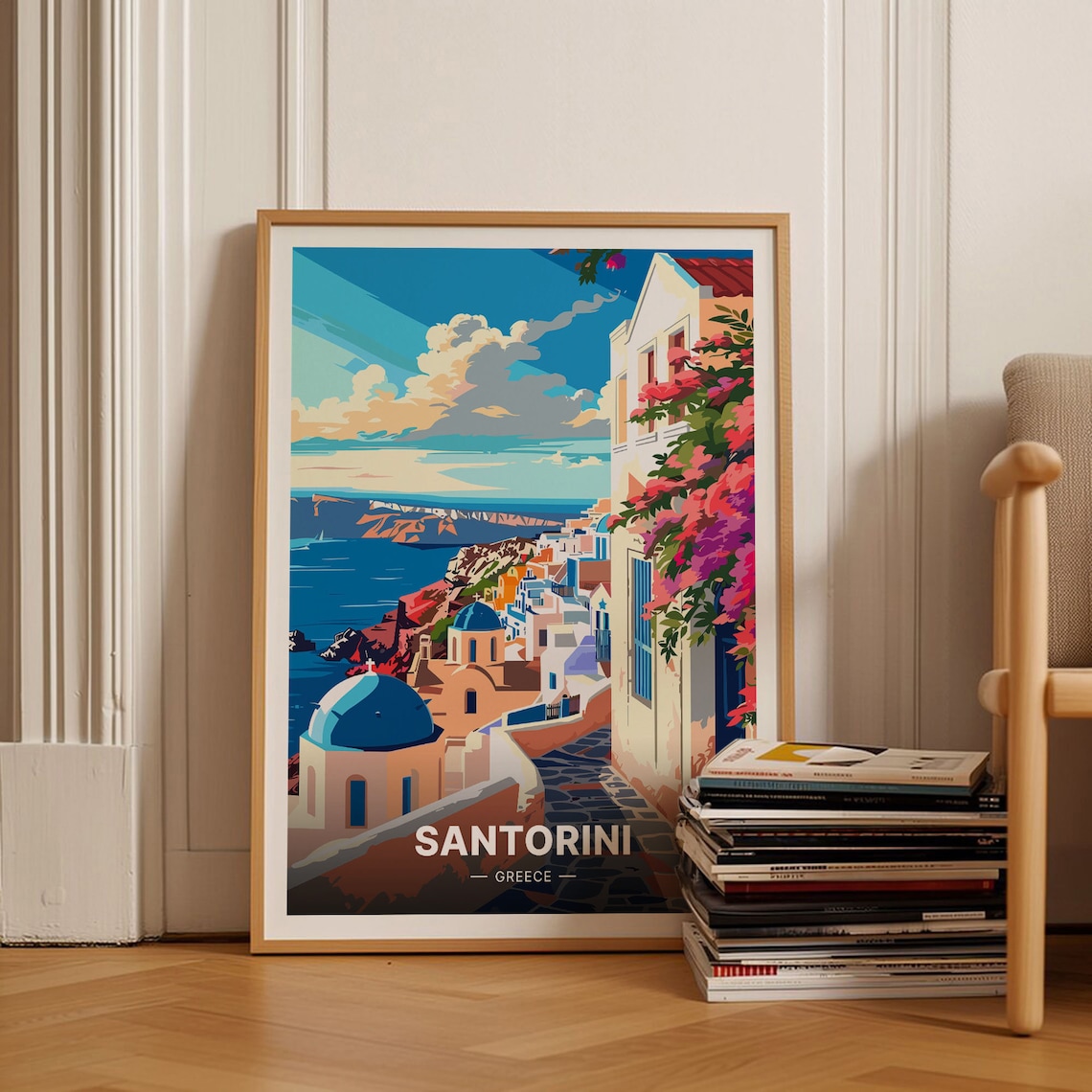 Santorini Greece Travel Poster, Wall Art Print