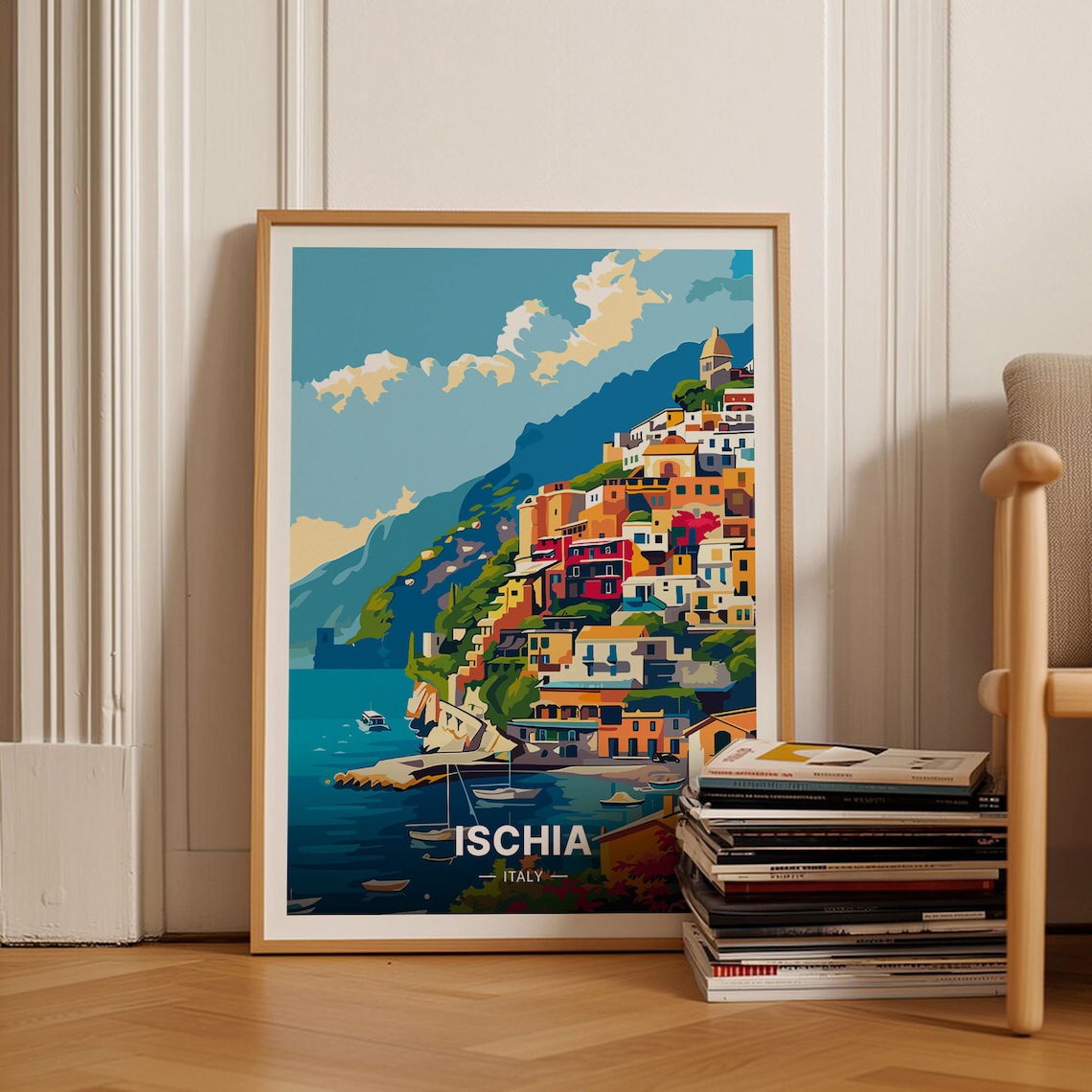 Ischia Vintage Style Travel Poster, Italian Coastal Decor