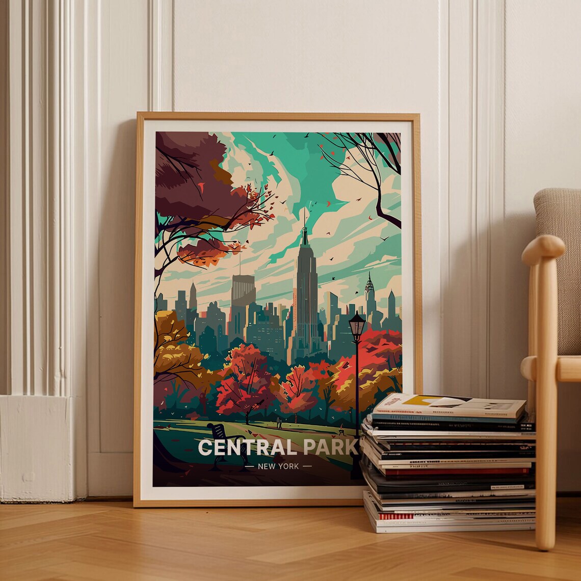 Central Park New York Travel Poster, Manhattan Cityscape