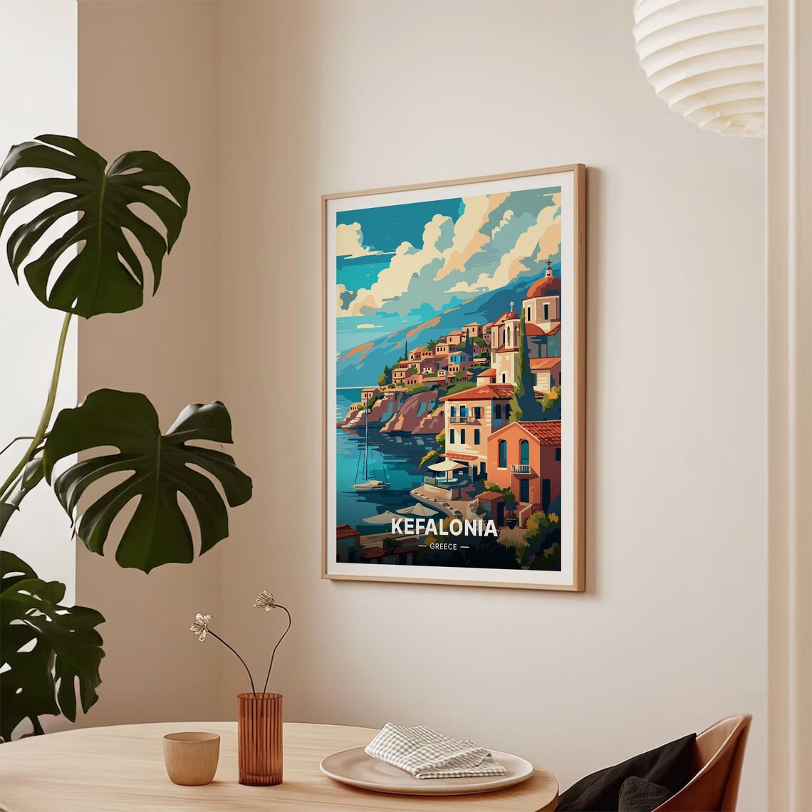 Kefalonia Greece Travel Poster Harbor Village Church Sailboat Art - Image 2