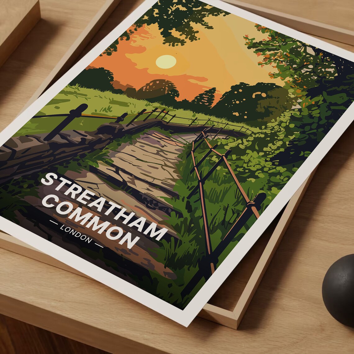 Streatham Common London Travel Poster Sunset Park Path Nature Art - Image 3