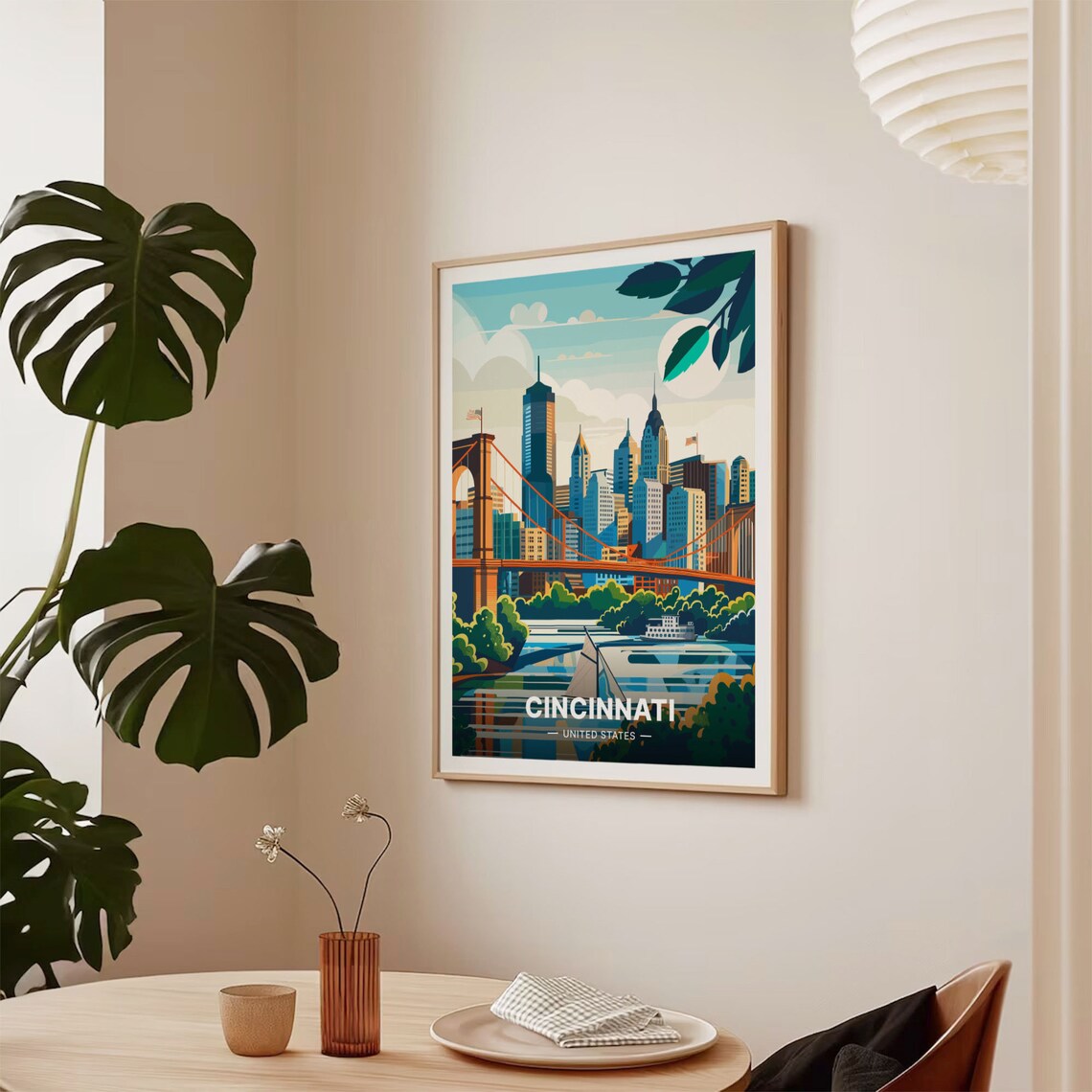Cincinnati Cityscape Travel Poster, Ohio Travel Poster - Image 2