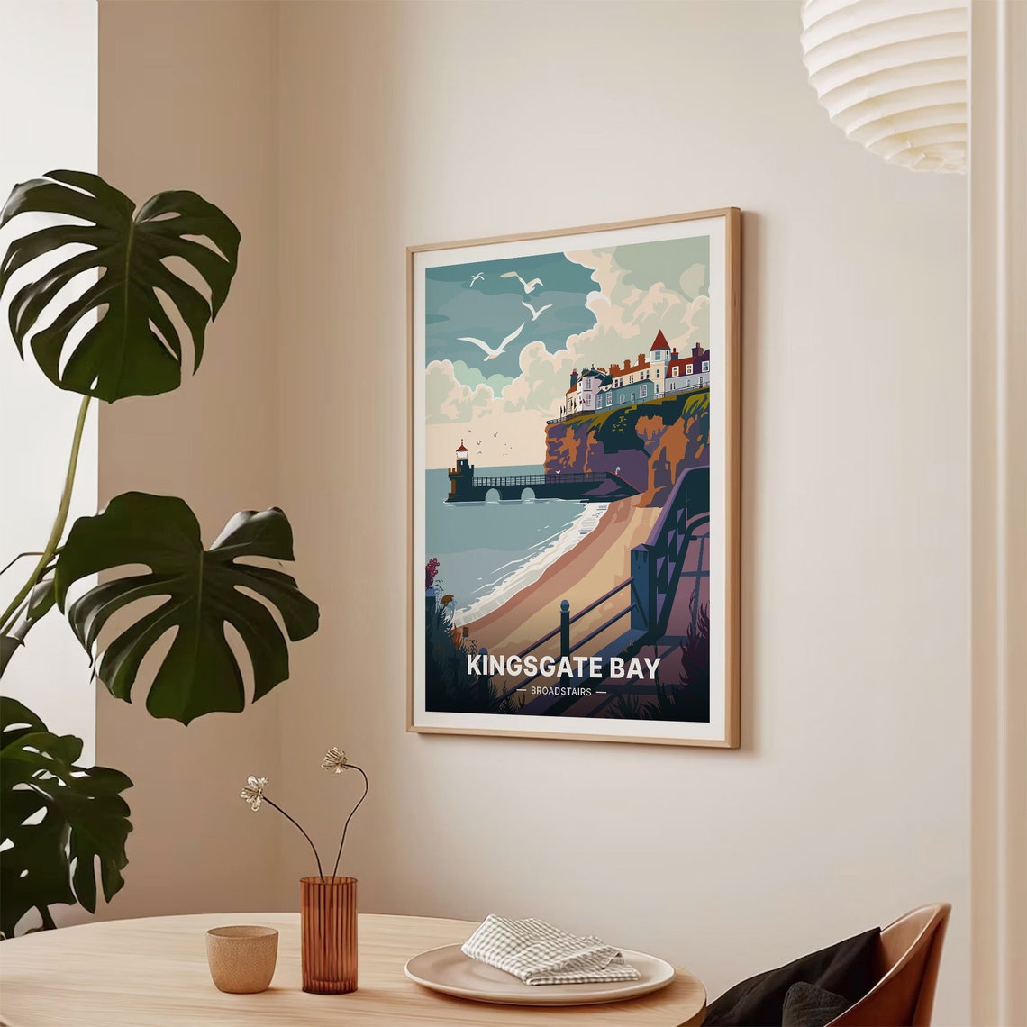 Kingsgate Bay Broadstairs Kent Pier Cliff Beach Vintage Poster - Image 2