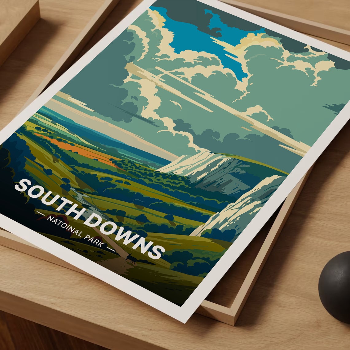 South Downs England White Chalk Cliffs Rolling Fields Travel Poster - Image 3
