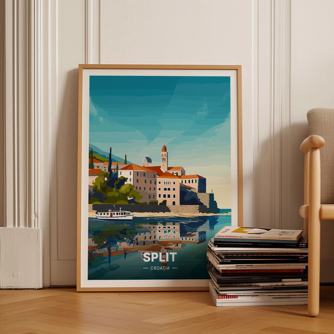 Split Croatia Old Town Harbor Waterfront Reflection Travel Poster