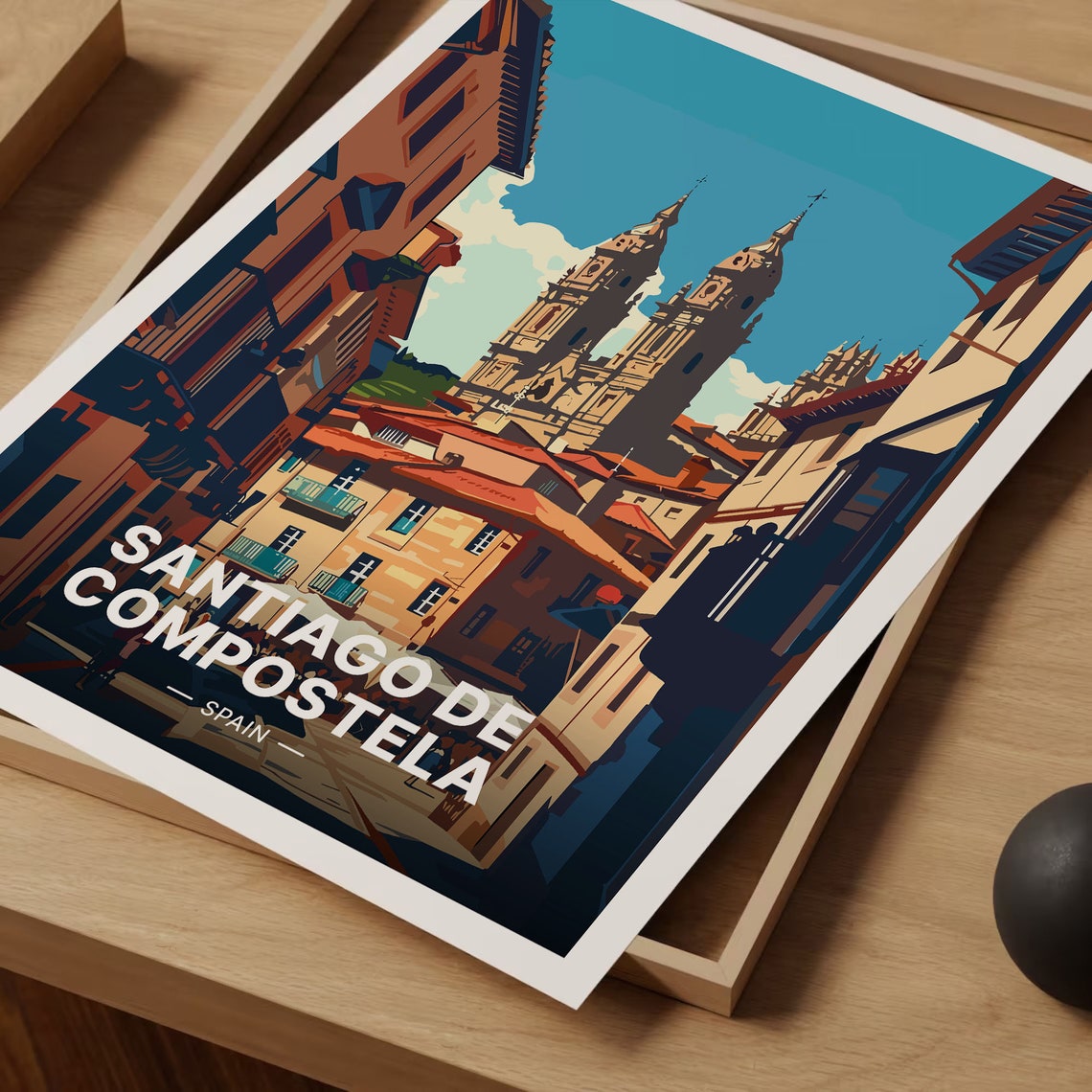 Santiago de Compostela Spain Vintage Travel Poster Cathedral Art - Image 3